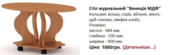 Стіл журнальний "Венеція МДФ", стол журнальный Венеция МДФ Компанит, стол журнальный Венеция МДФ цена